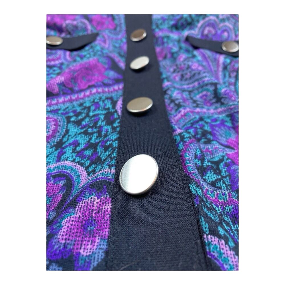 Vtg 90's Purple Paisley Floral Midi Dress Size 12 S/MED Retro Bold Buttons USA - Picture 4 of 11